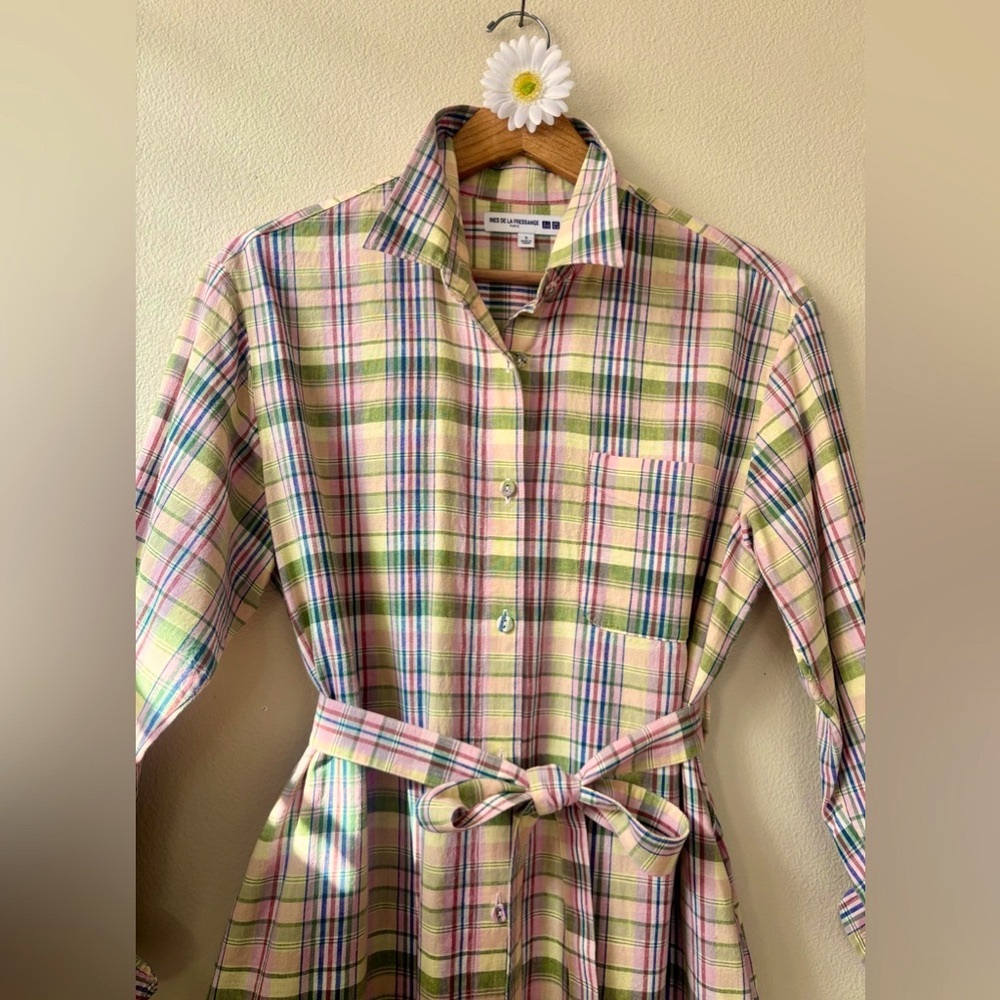 Ines de la Fressange for Uniqlo plaid linen/linen long sleeve shirt dress. NWOT - Picture 4 of 8